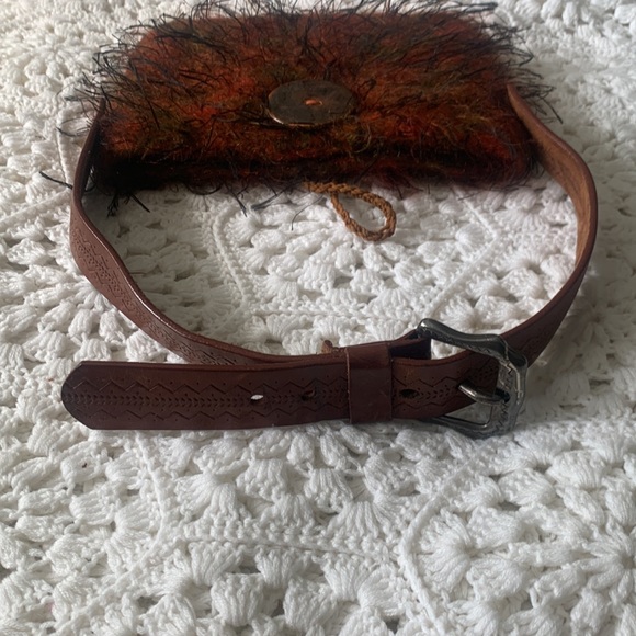 Handmade mohair purse on tooled leather utility belt. - Picture 7 of 8